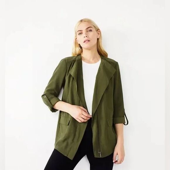 Nine West Army Green Utility Jacket with Pockets & Fold-over Collar, Size Medium - Picture 1 of 12